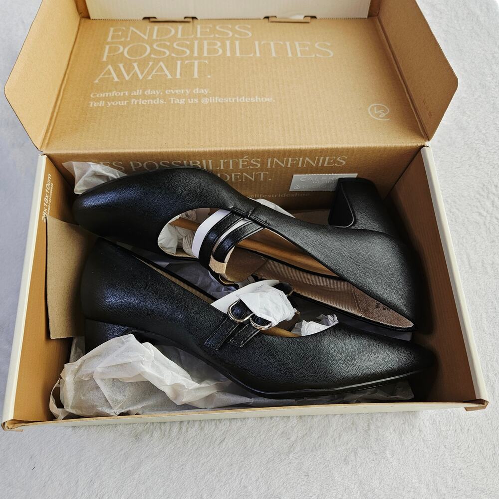 New LifeStride True Mary Jane Block Heel Pump 8.5 Black Comfort Soft Academia - Picture 8 of 12